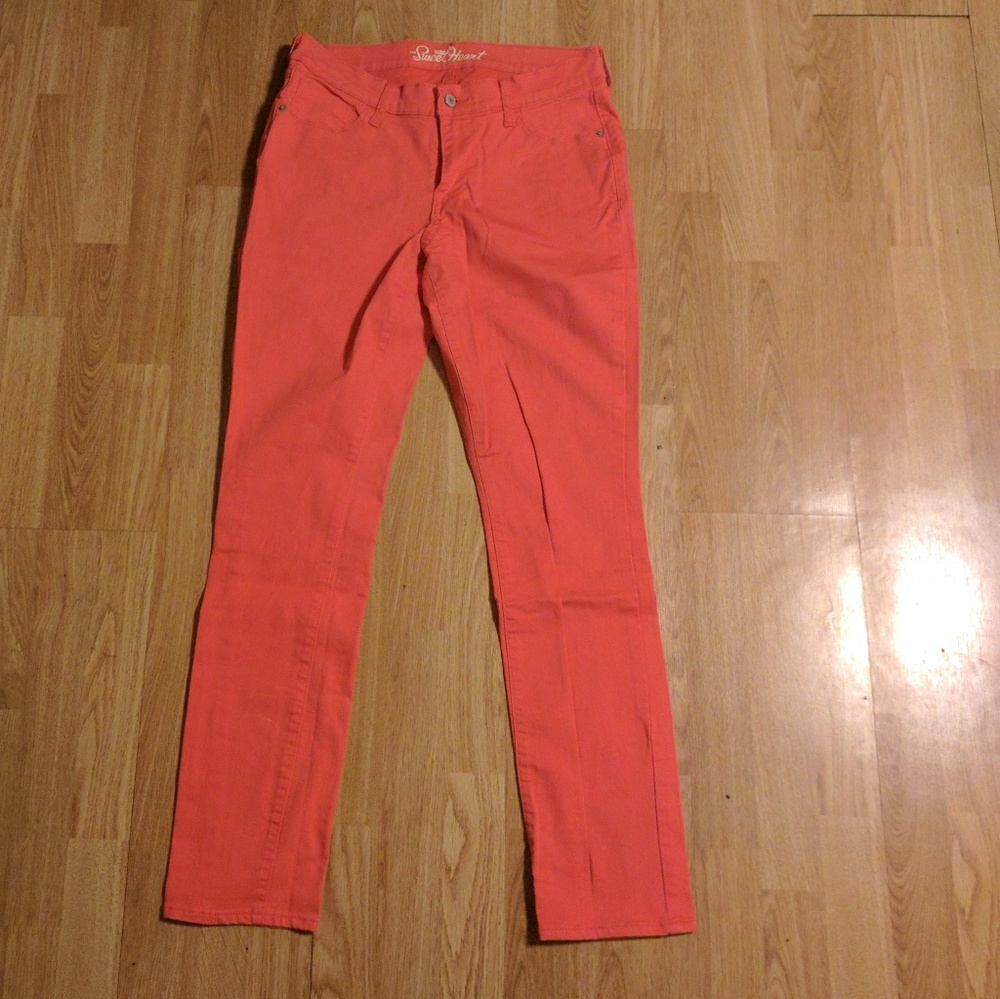 Ladies Bright Coral Skinny Jeans
